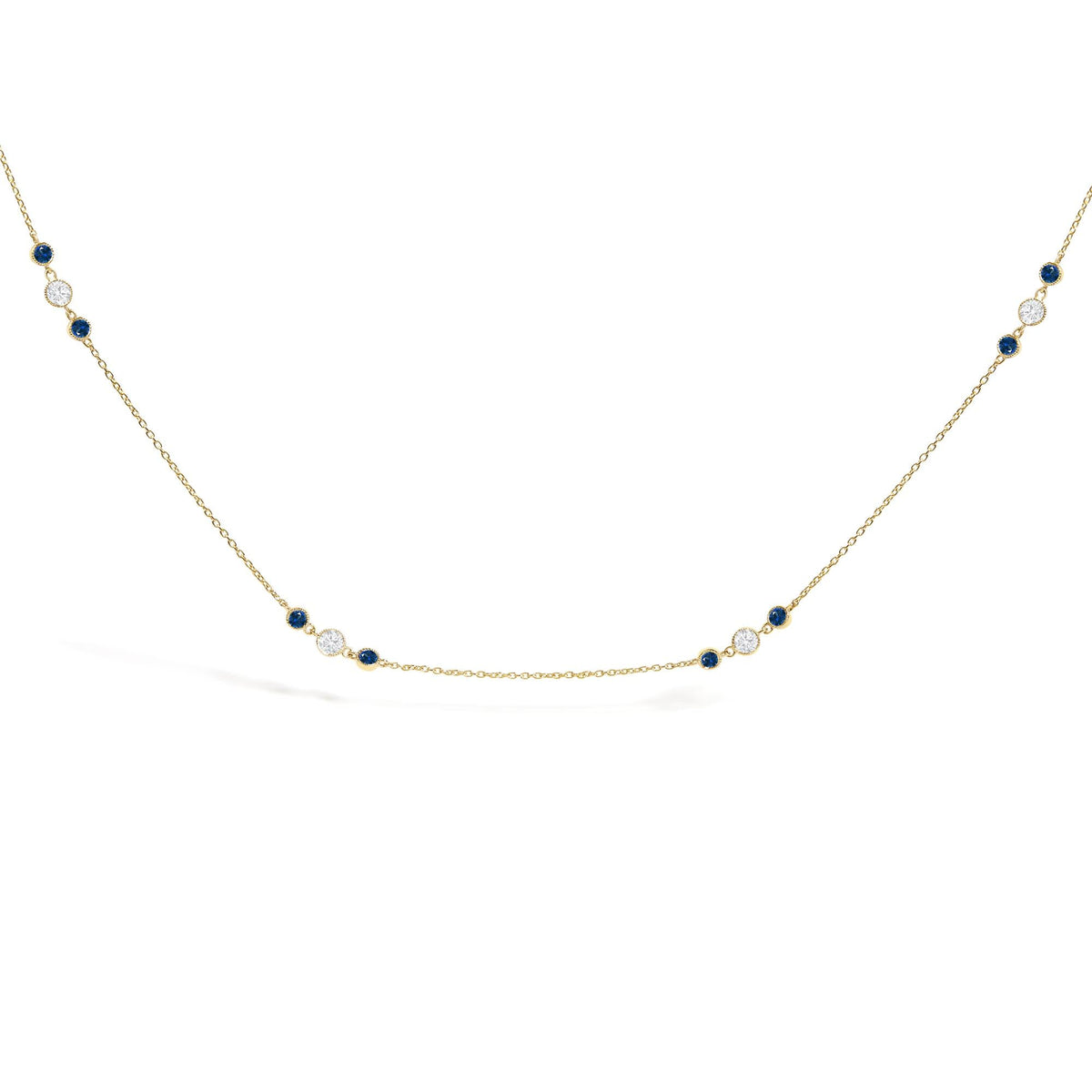 14K Yellow Gold Sapphire and 1/2 Cttw Diamond Station Necklace