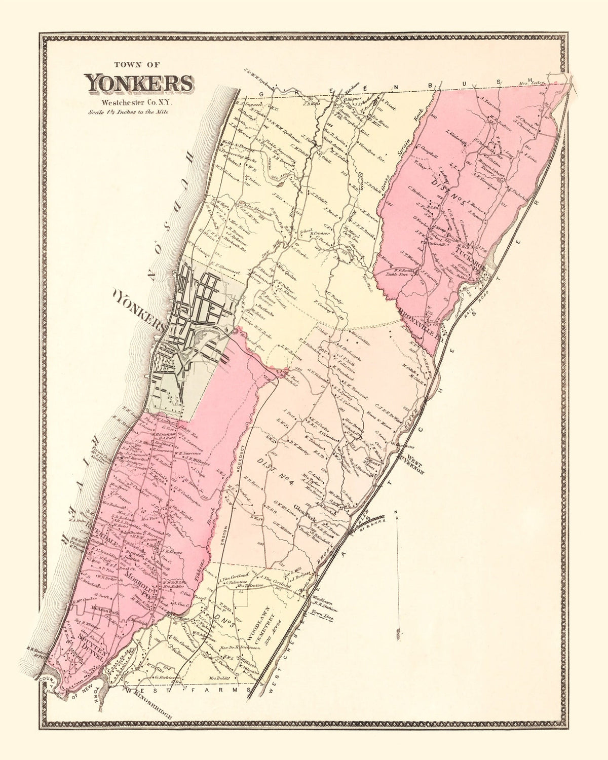 Vintage Map of Yonkers, New York 1867