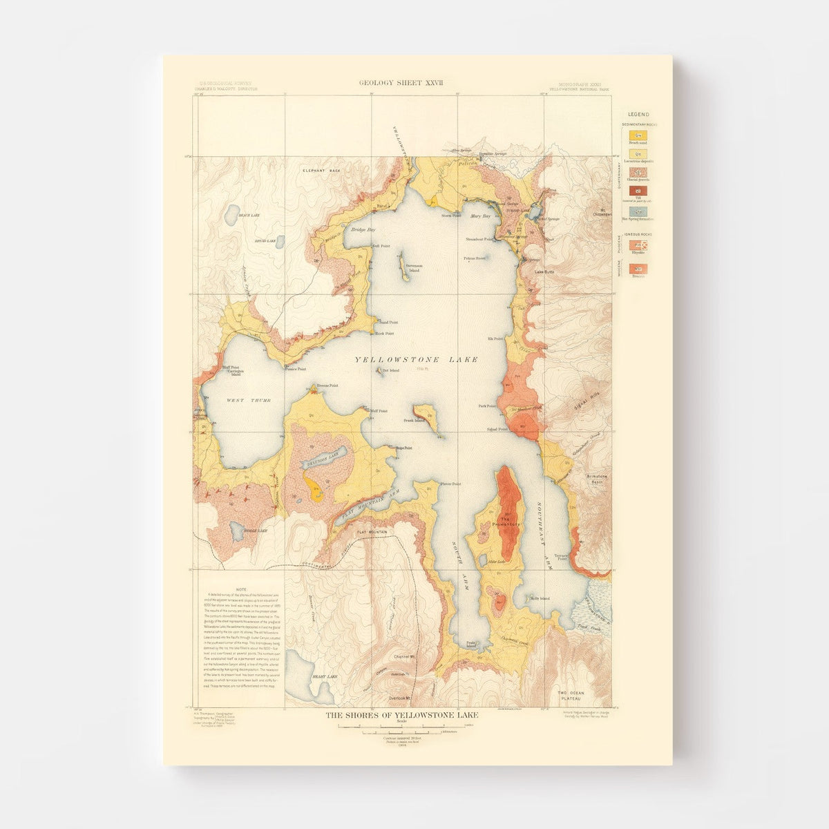 Vintage Map of Yellowstone Lake 1904