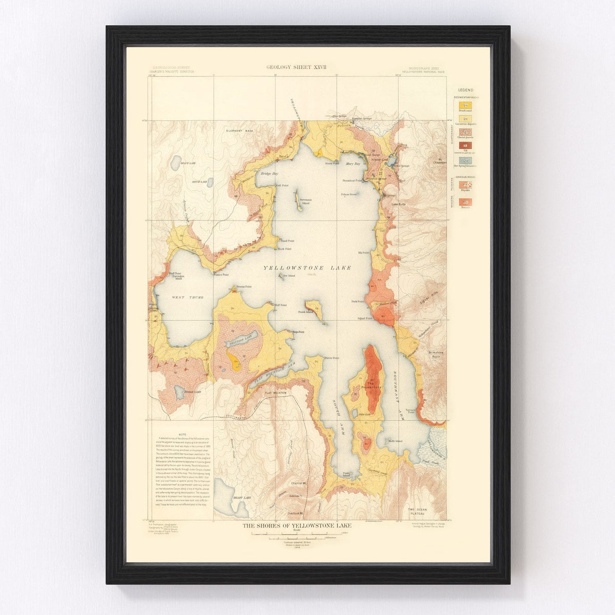 Vintage Map of Yellowstone Lake 1904