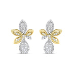 14K White and Yellow Gold 1.00 Cttw Round Pave-Set Diamond Teardrop and Marquise Shape Drop Dangle Earrings (H-I Color, SI1-SI2 Clarity)