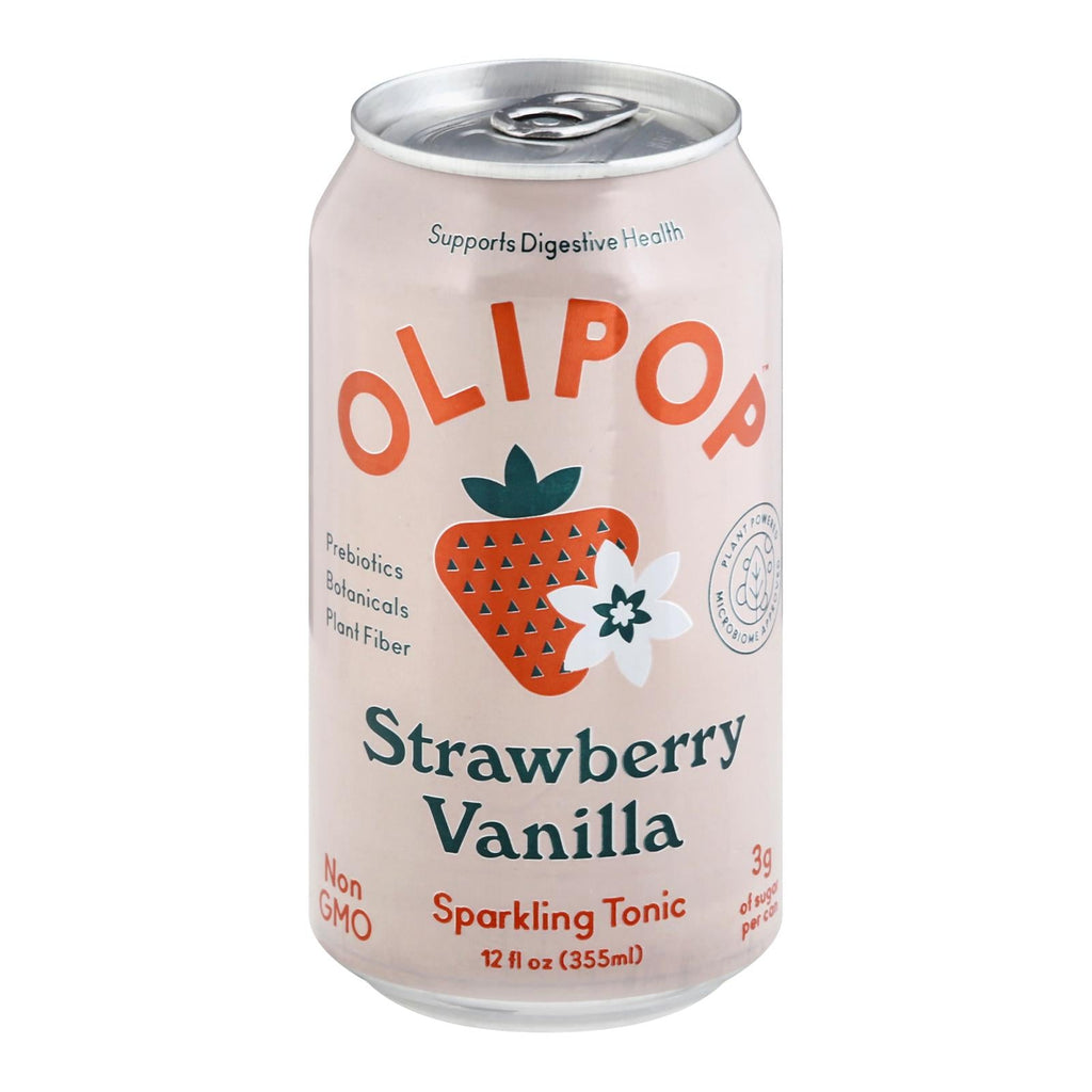 Olipop Sparkling Tonic, Strawberry Vanilla, 12 Fl Oz - 12-Pack
