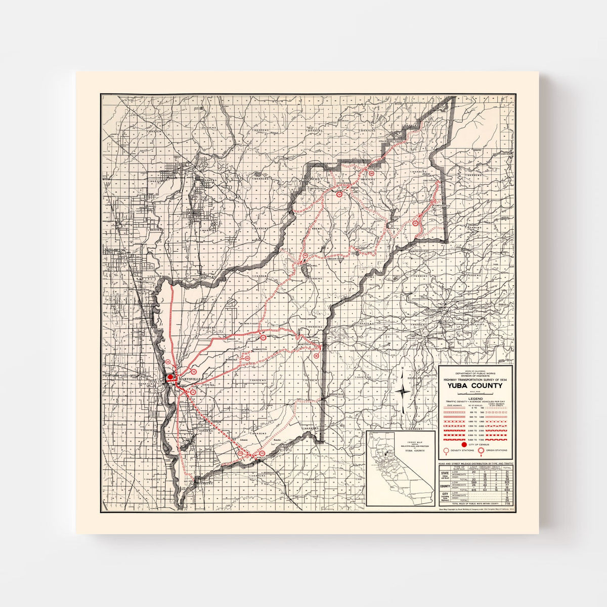 Vintage Map of Yuba County, California 1935