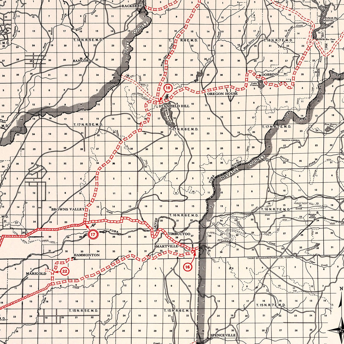 Vintage Map of Yuba County, California 1935