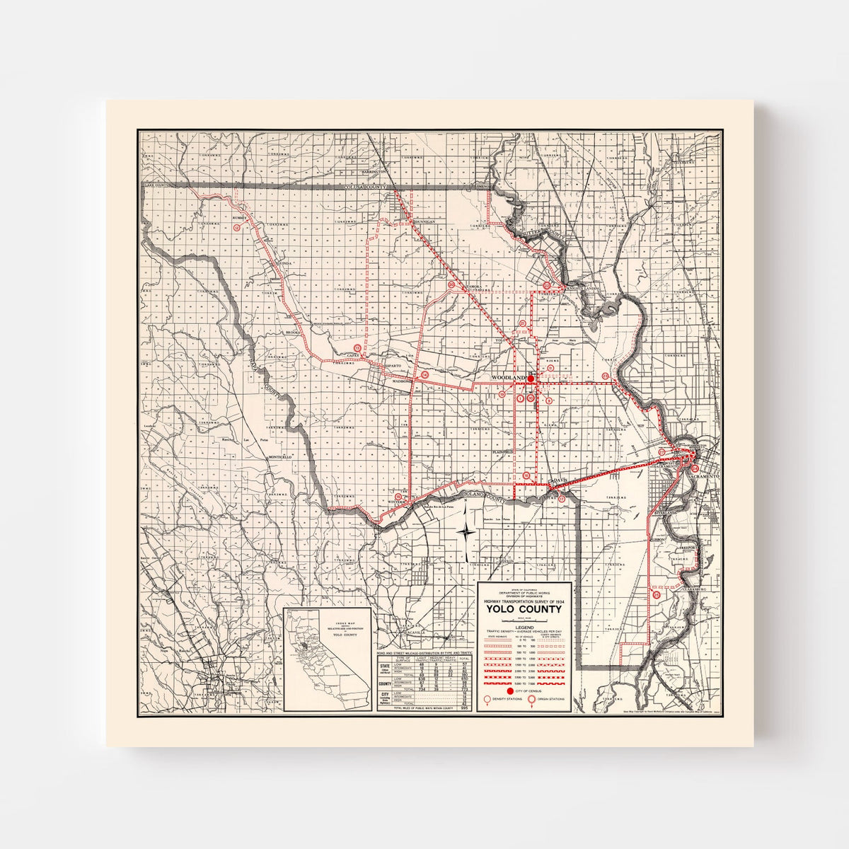 Vintage Map of Yolo County, California 1935