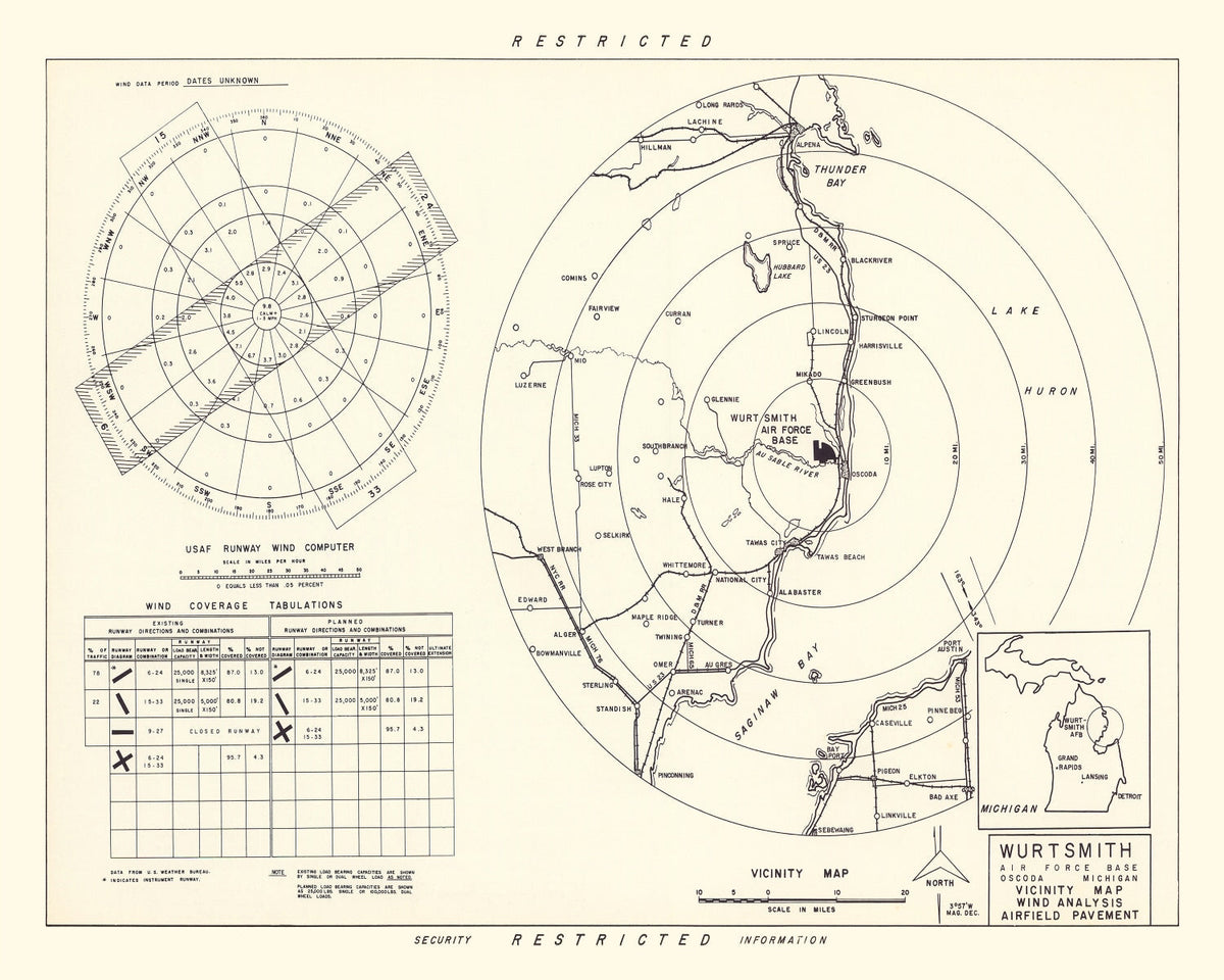 Vintage Map of the Wurtsmith Air Force Base Vicinity, 1952
