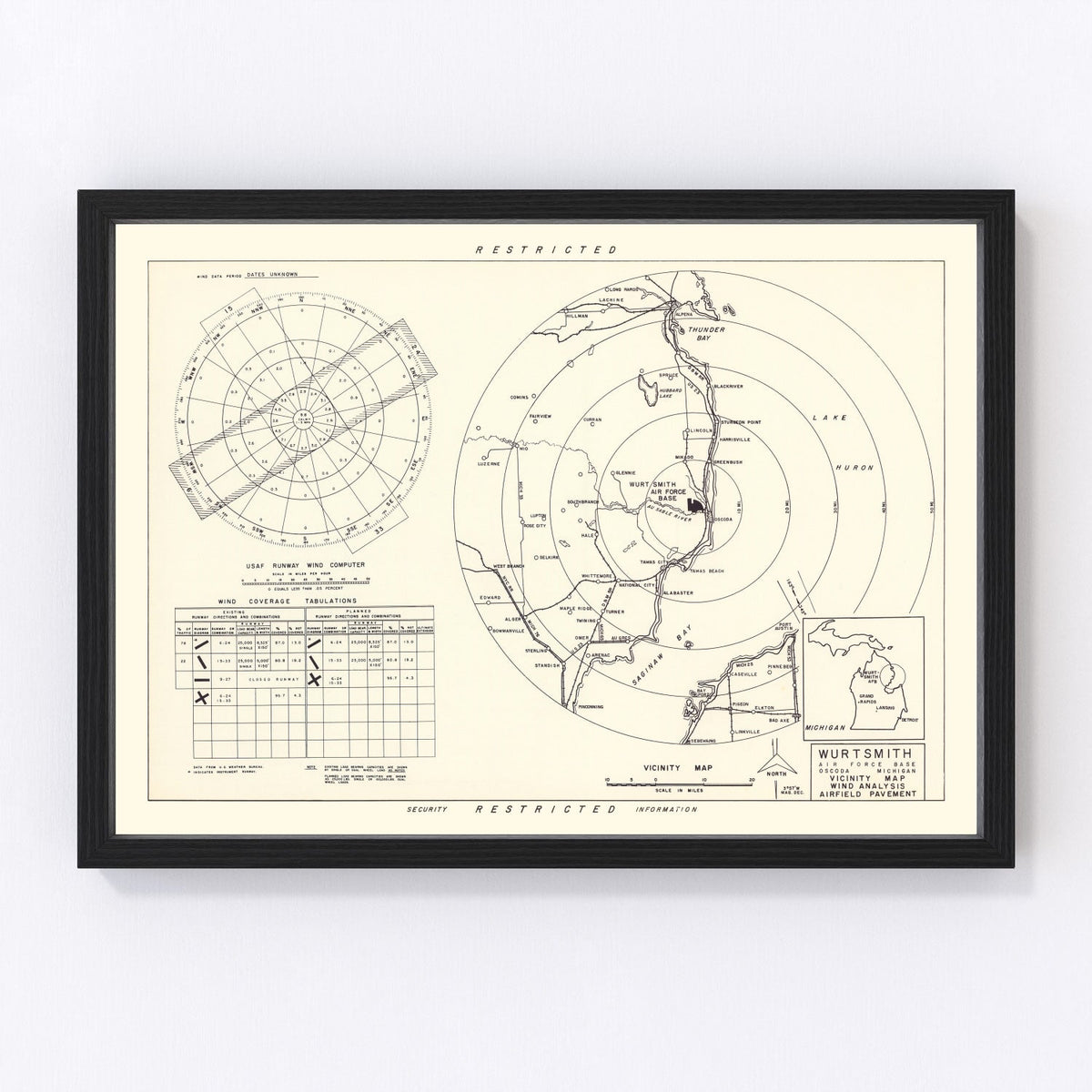 Vintage Map of the Wurtsmith Air Force Base Vicinity, 1952