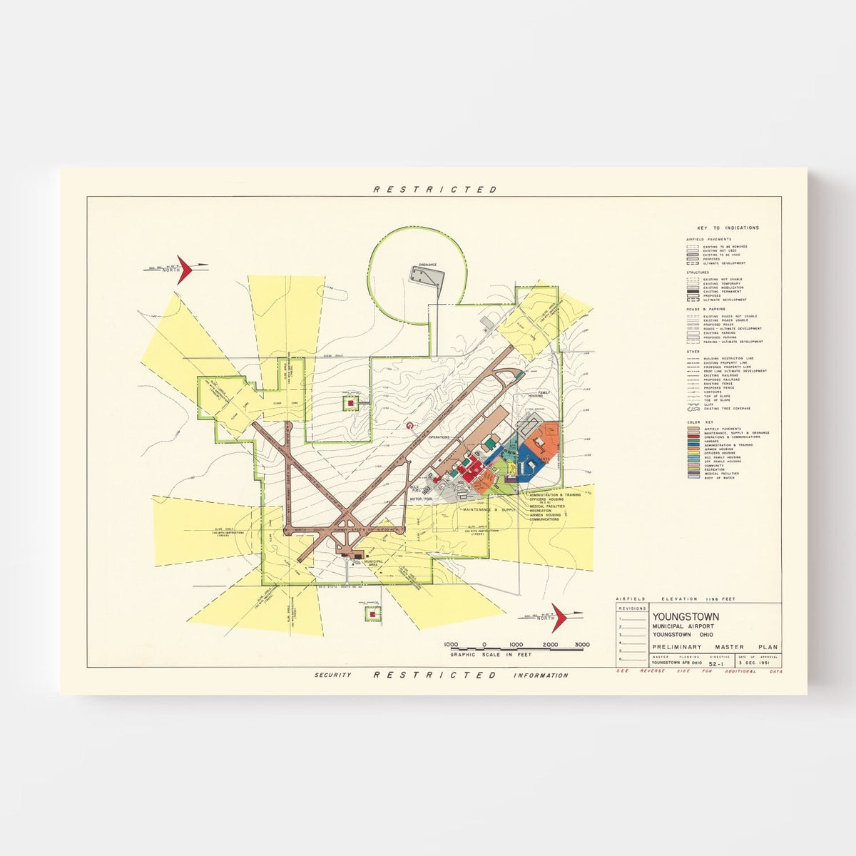Vintage Map of Youngstown Municipal Airport, 1951