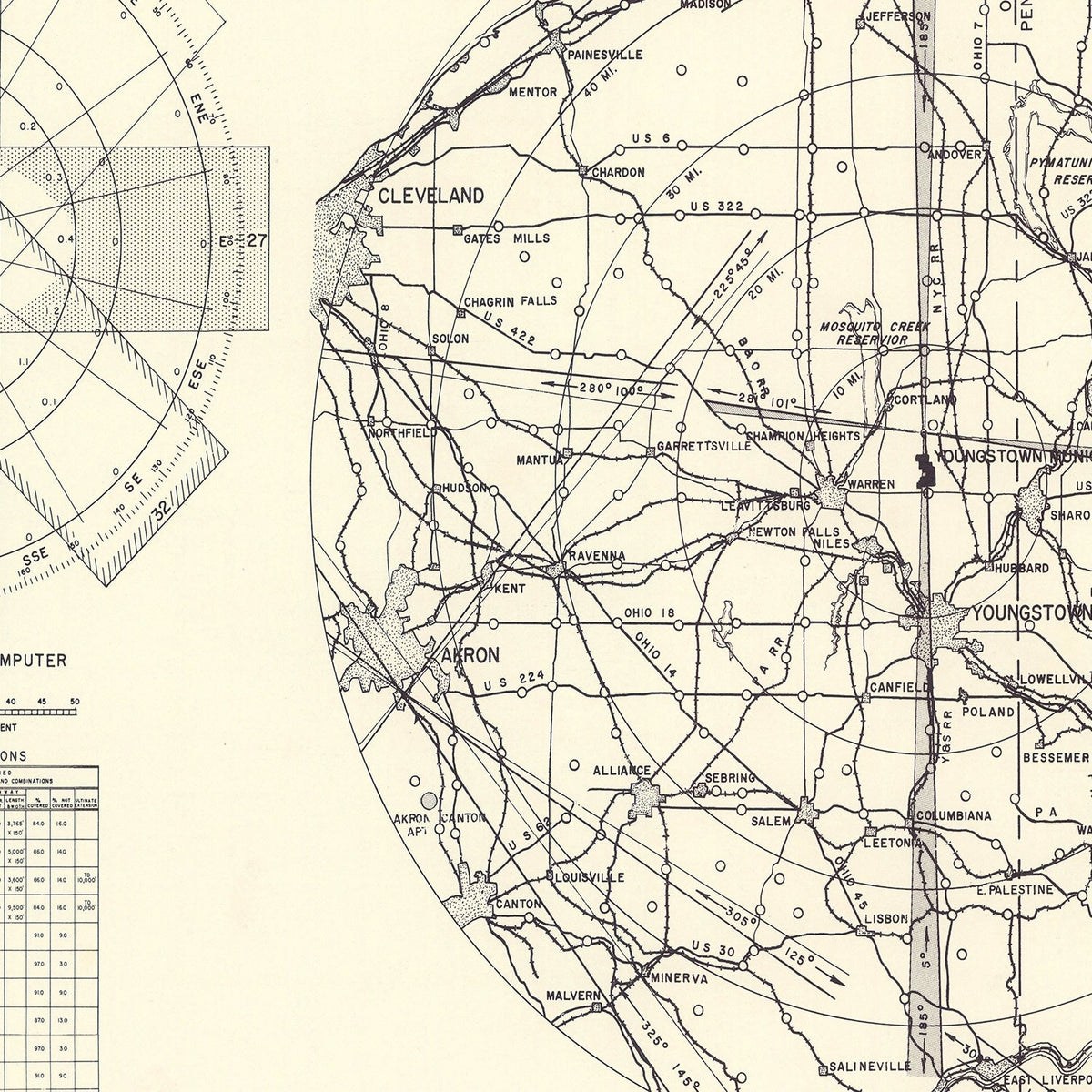 Vintage Map of the Youngstown Municipal Airport Vicinity, 1952