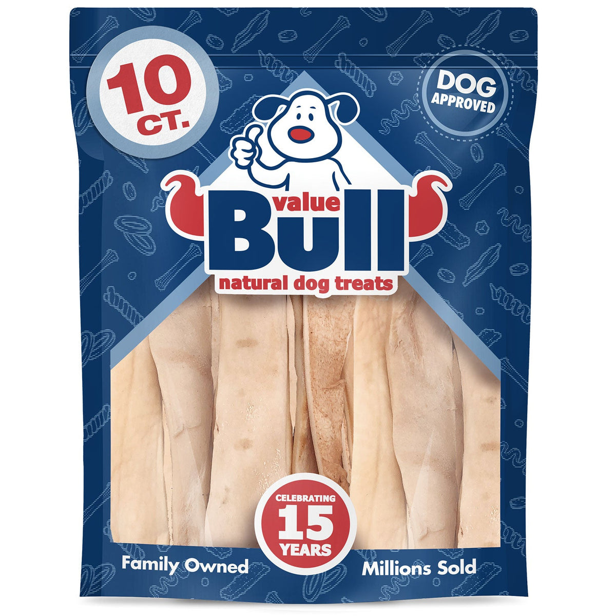 ValueBull Beef Cheek Slice Dog Chews, Thick 9-10 Inch, 10 Count
