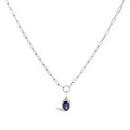 10K White Gold 6x4 mm Oval Blue Sapphire Solitaire Paperclip Pendant Necklace - 18" Inches