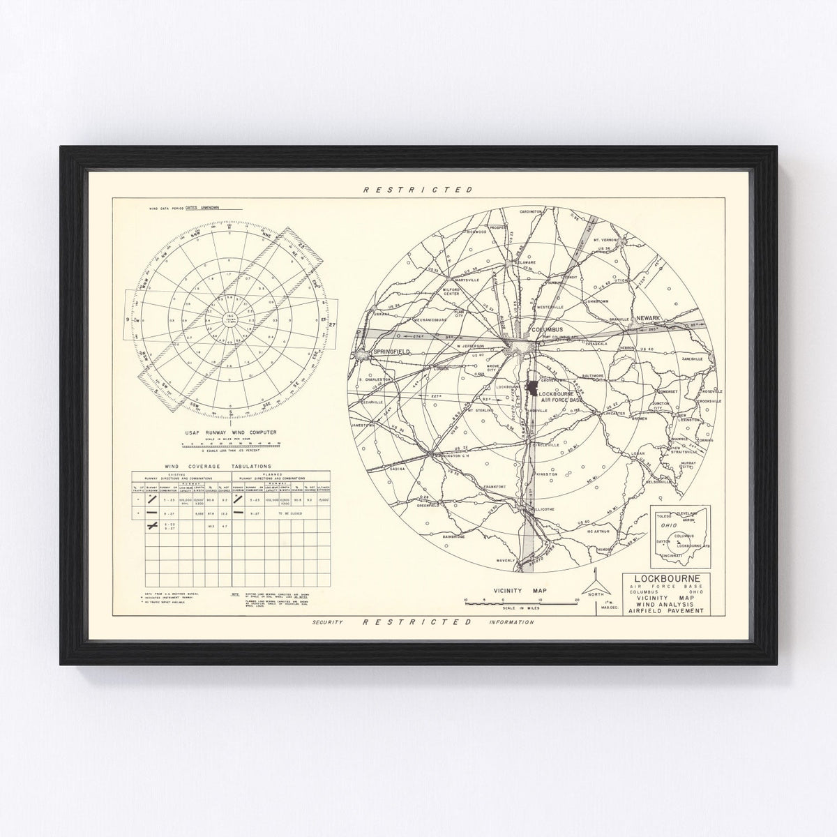 Vintage Map of the Lockbourne Air Force Base Vicinity, 1951