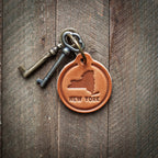 New York State Silhouette Leather Keychain Circle