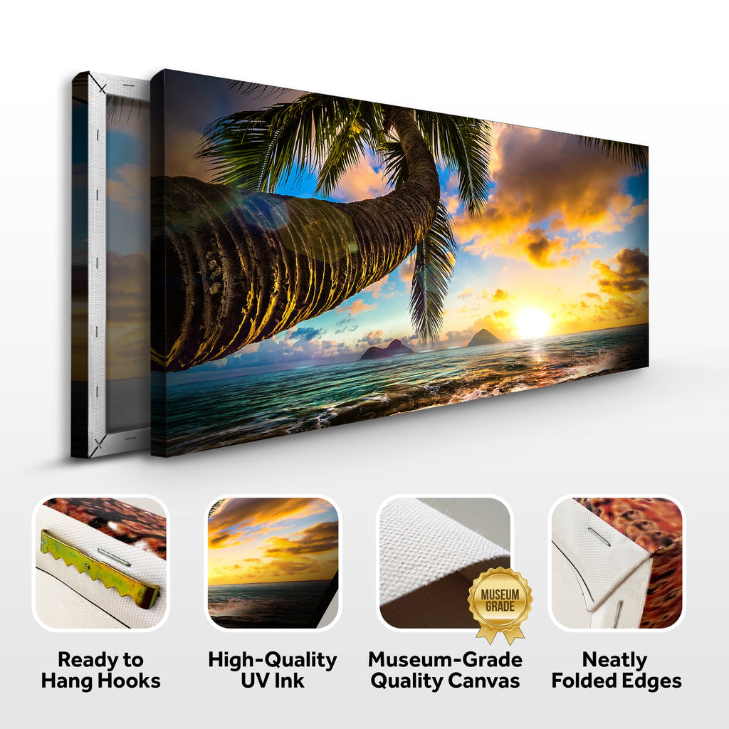 Tropical Blue Beach Hawaii Sunset Canvas Wall Art