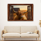Highland Cow Window View Canvas Wall Art