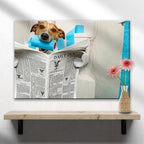 Dog Reading Newspaper On Toilet Canvas Wall Art