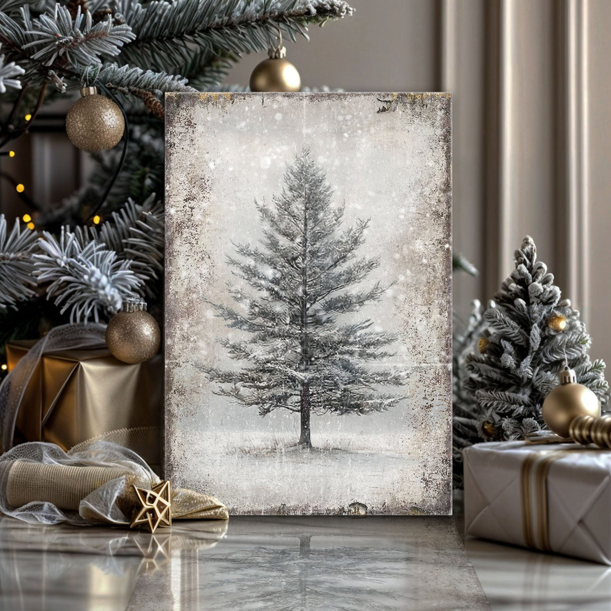 Vintage Christmas Tree Wall Art with Free Christmas Recipe Book