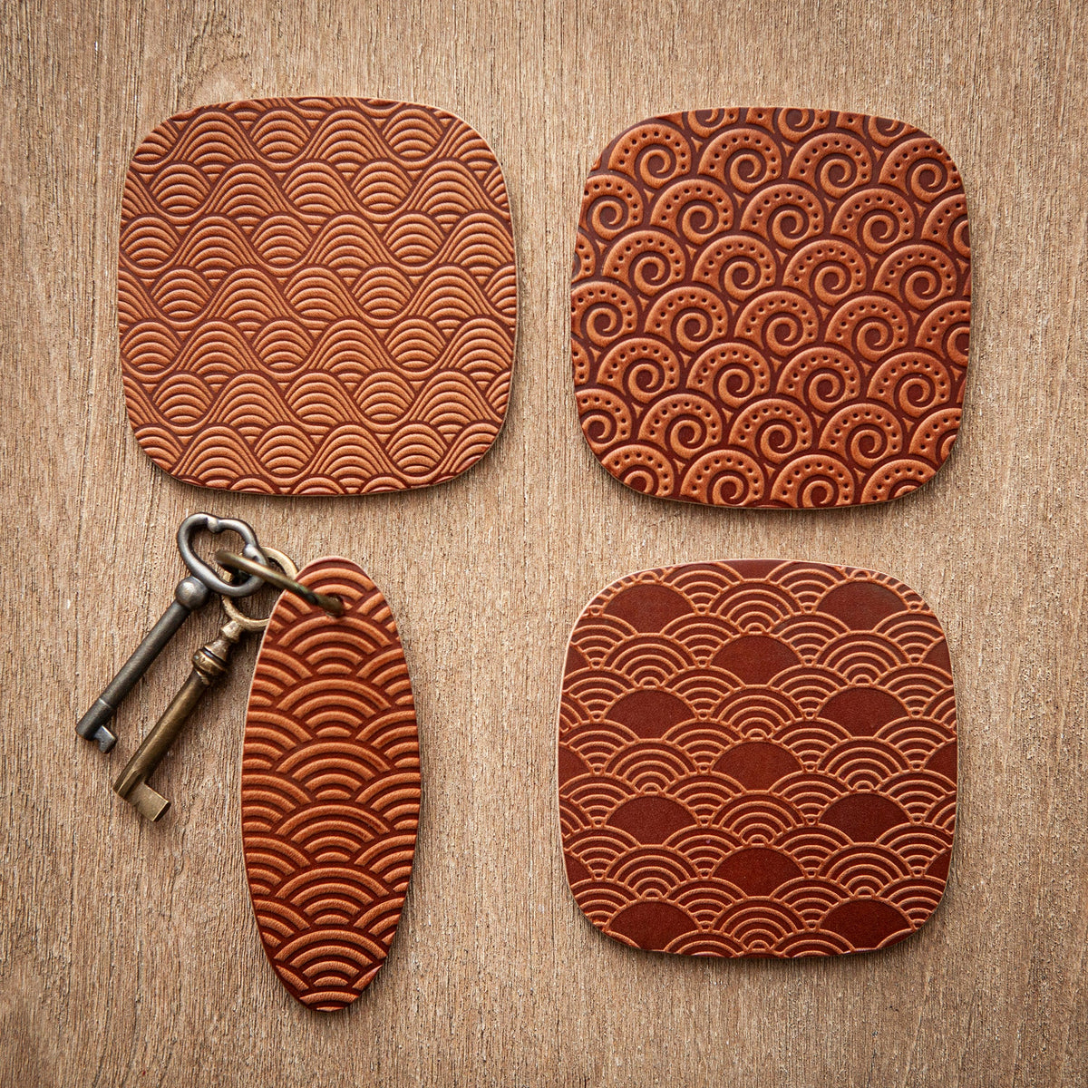 Artisan Leather Coaster Design 06