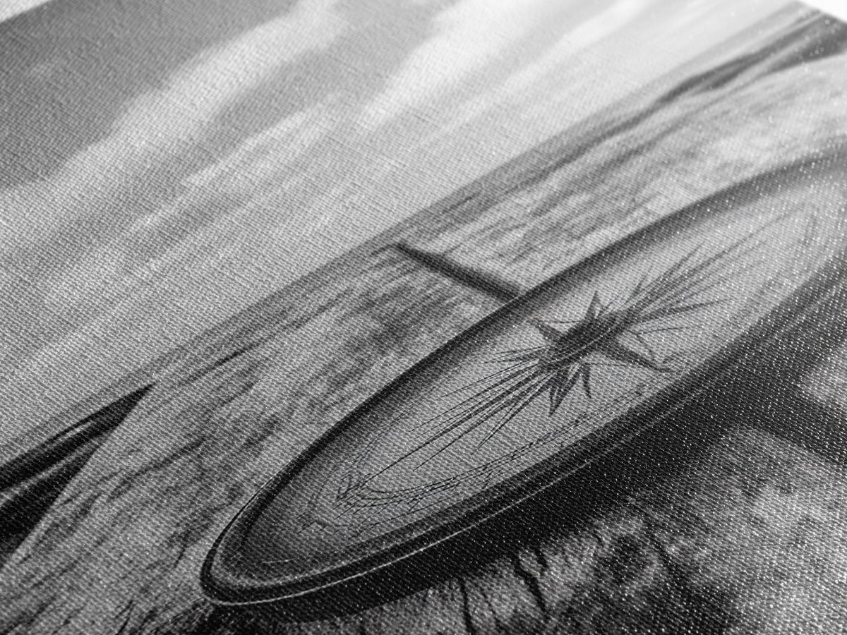 Vintage Compass, Weathered Wood, Ocean Horizon, Canvas Print, Nautical Wall Art, Study Room Decor, Travel Adventure Theme, Library Decor