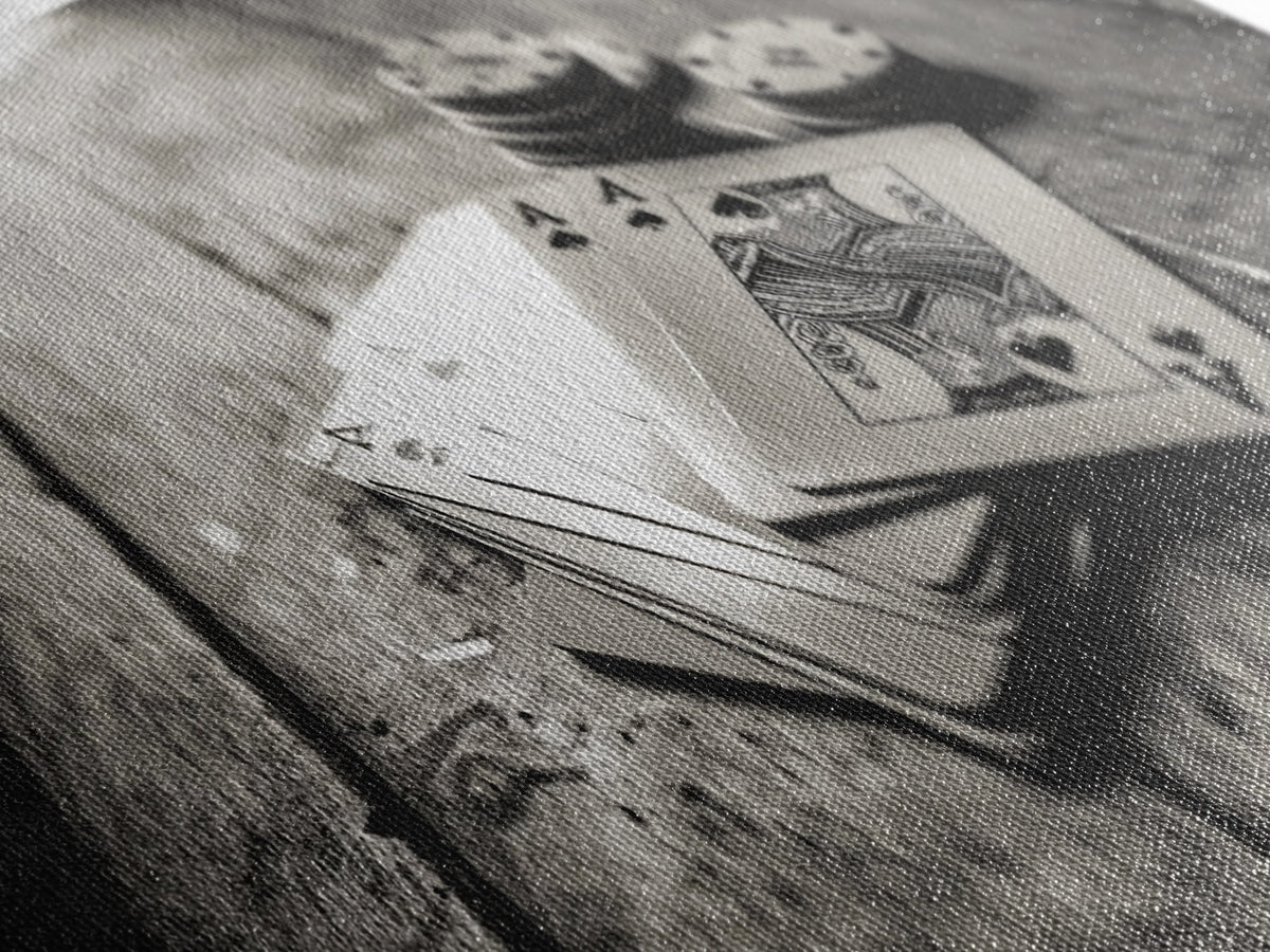 Poker Aces, Casino Vibes, Vintage Cards, Framed Canvas Print, Game Room Art, Man Cave Decor, Moody Black and White Wall Art