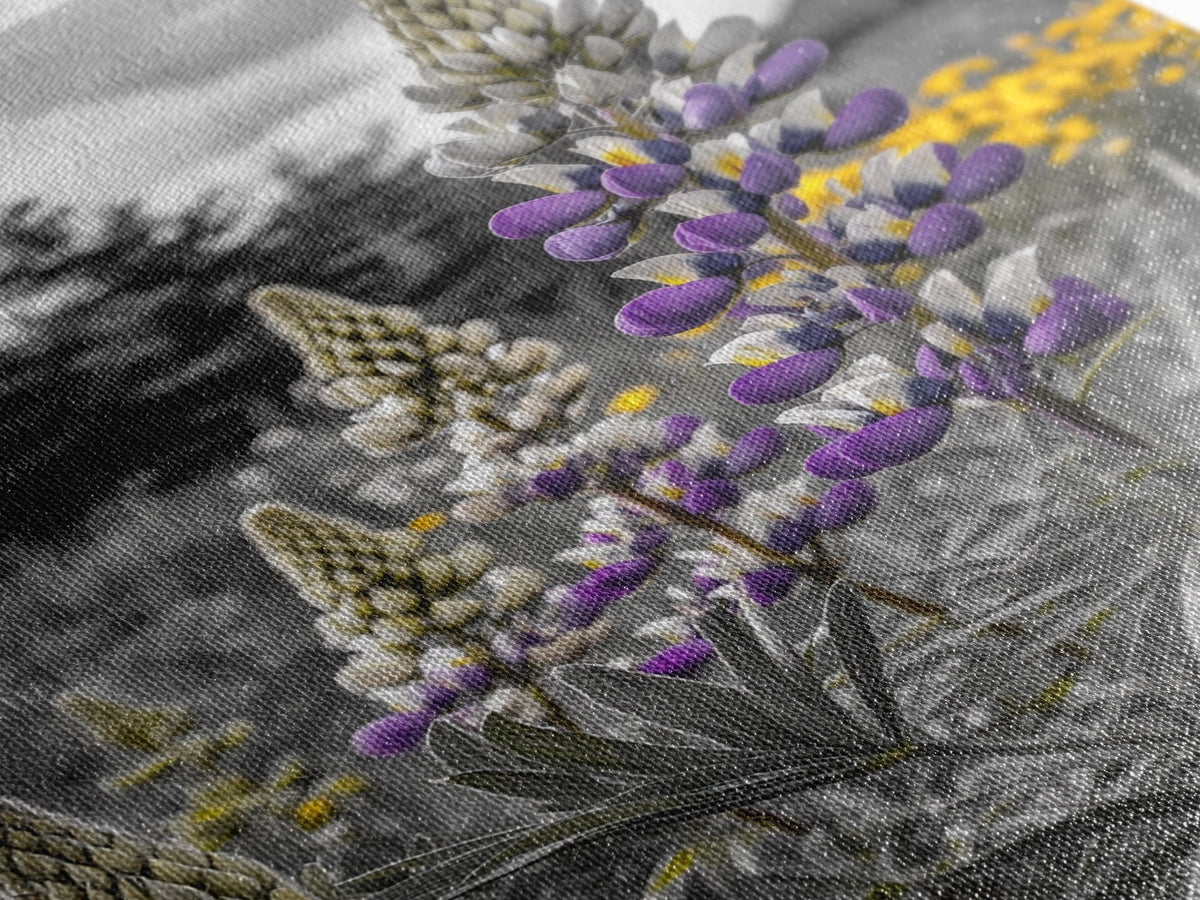 Purple Lupine Flowers, Wildflower Meadow Art, Country Botanical Print, Spring Nature Scene, Framed Canvas Print, Cottagecore Wall Art