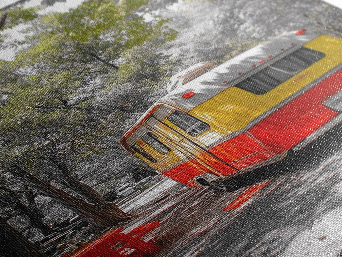 Retro Camper Van, Forest Escape, Travel Wall Art, Framed Canvas Print, Vintage RV Art, Nature Adventure Decor, Fall Vibes
