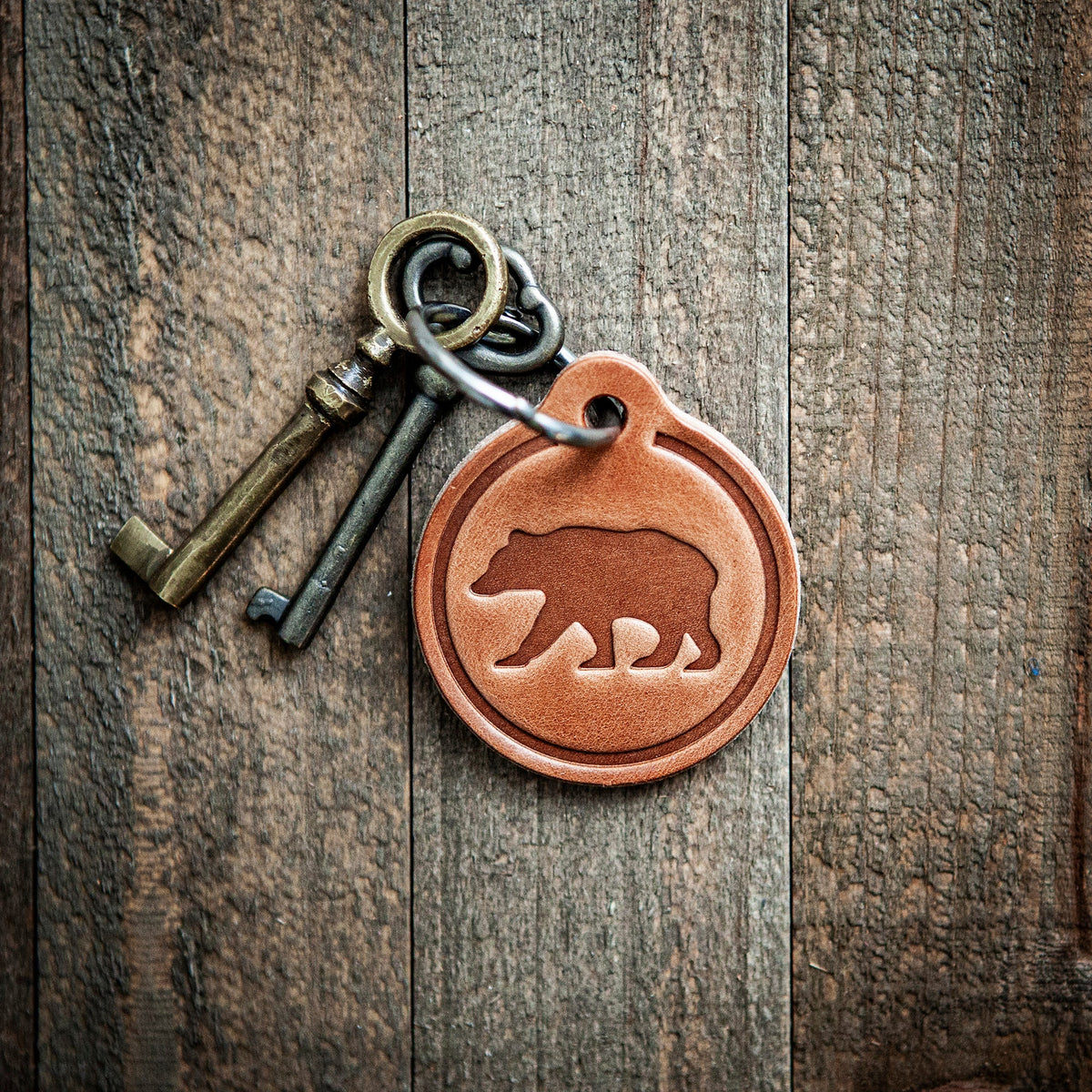 Bear Leather Keychain Circle Style