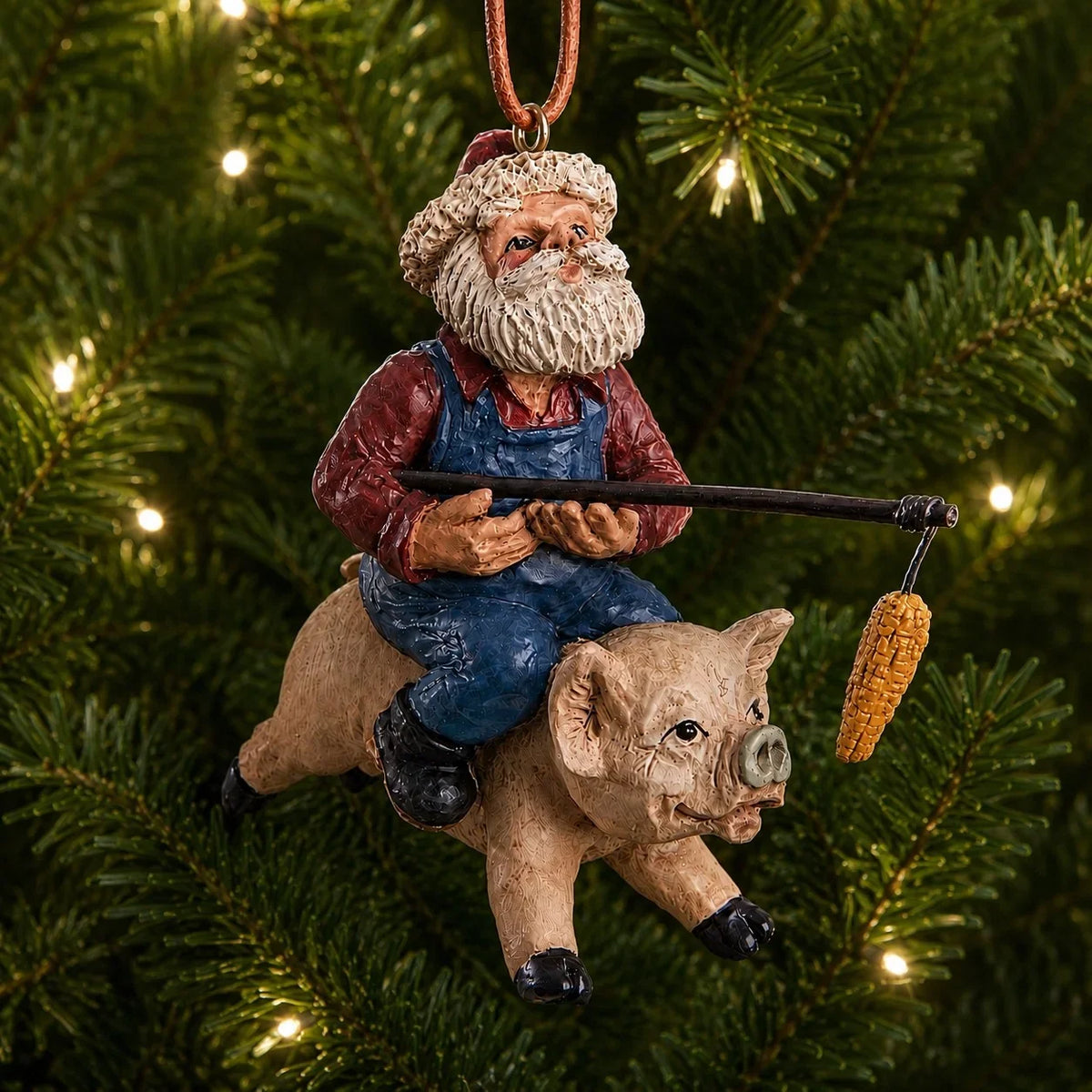 Santa With Pig Ornament | Bert Anderson Collection