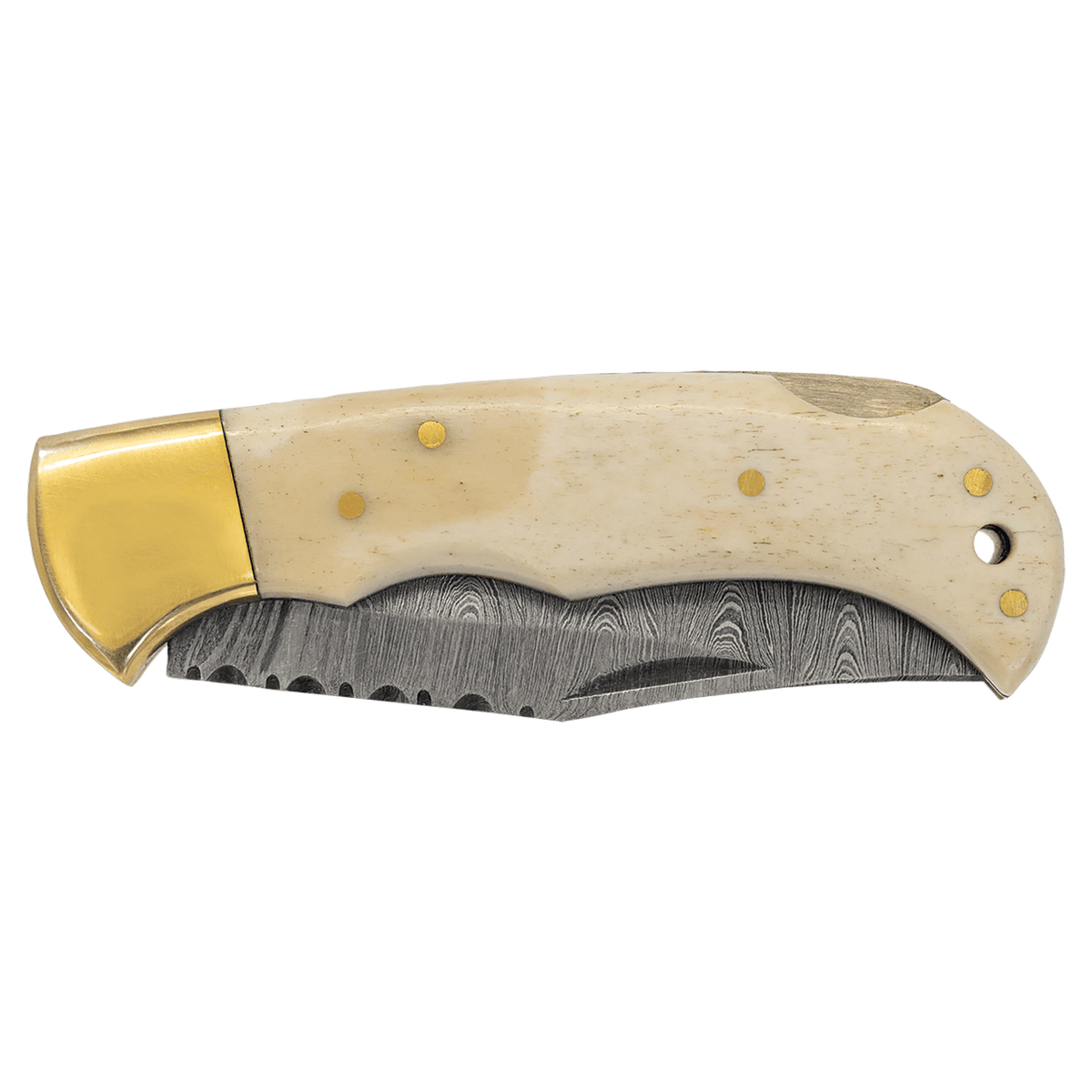 3.75" Damascus Steel Knife with Leather Sheath with Bone