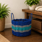 Blue, Teal & Light Gray Accent Rope Basket