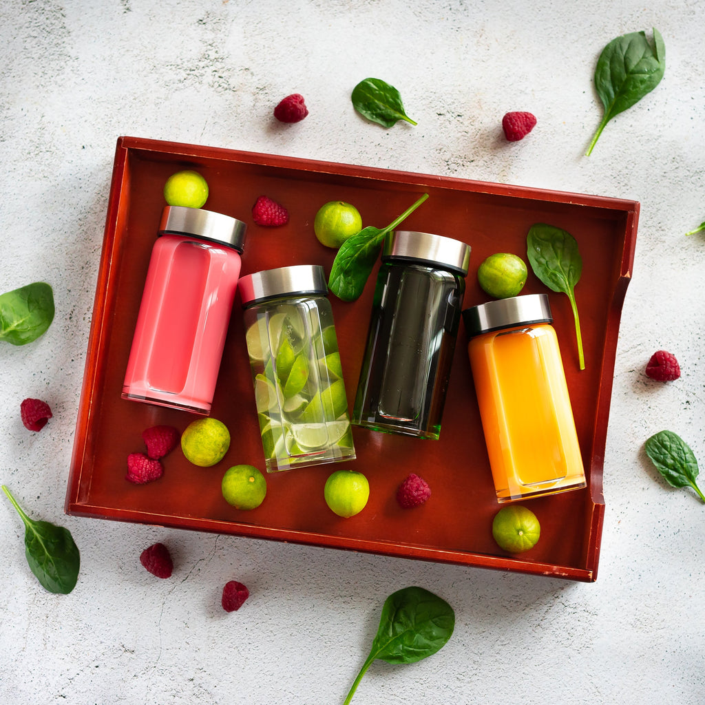 Skinny Series Wide Mouth Glass Bottles Set w/ Stainless Steel Lids, 10 oz