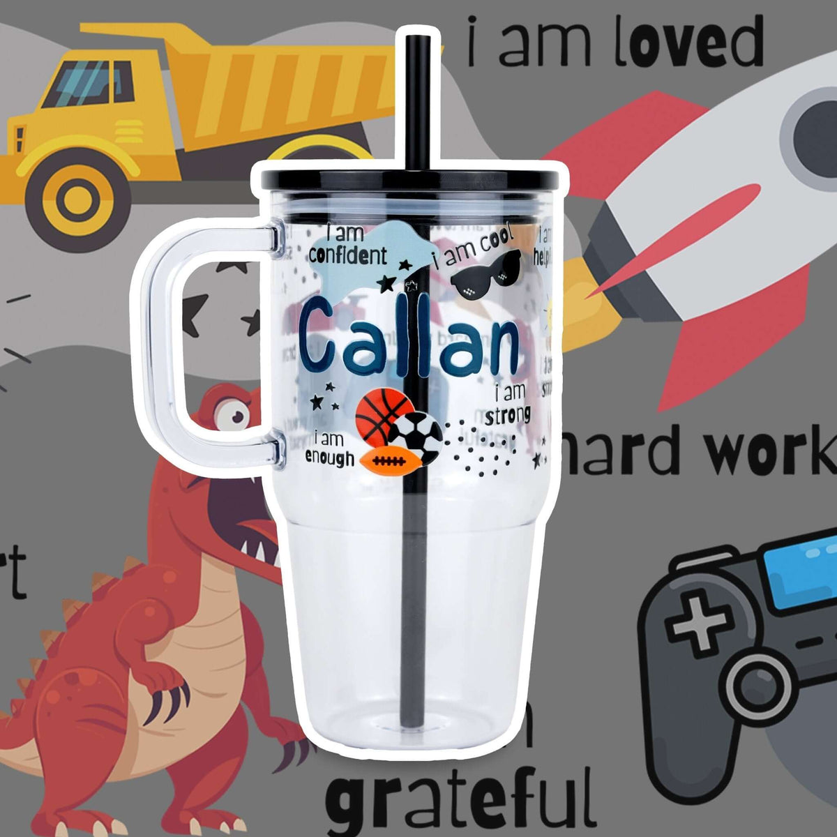 Boy's Affirmations 20oz Kids Tumbler with Handle, Lid & Straw