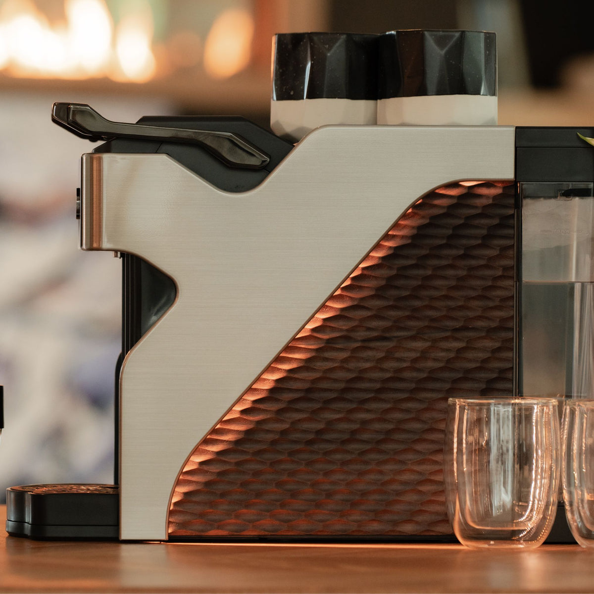 Line1 Espresso and Coffee Machine: Brushed Silver & Grain