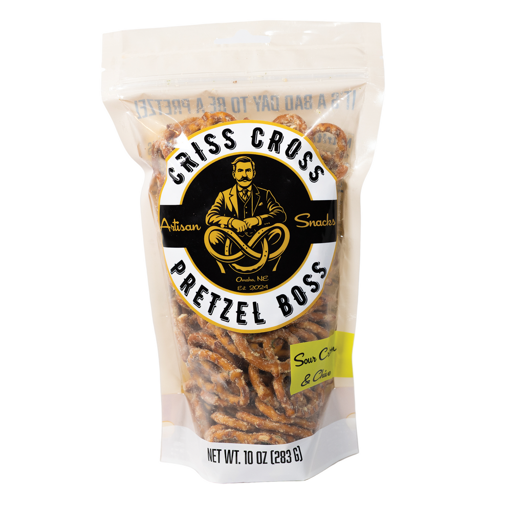 Sour Cream & Chive Flavored Pretzels | Pack of 2 | 10 oz | Criss Cross Pretzel Boss
