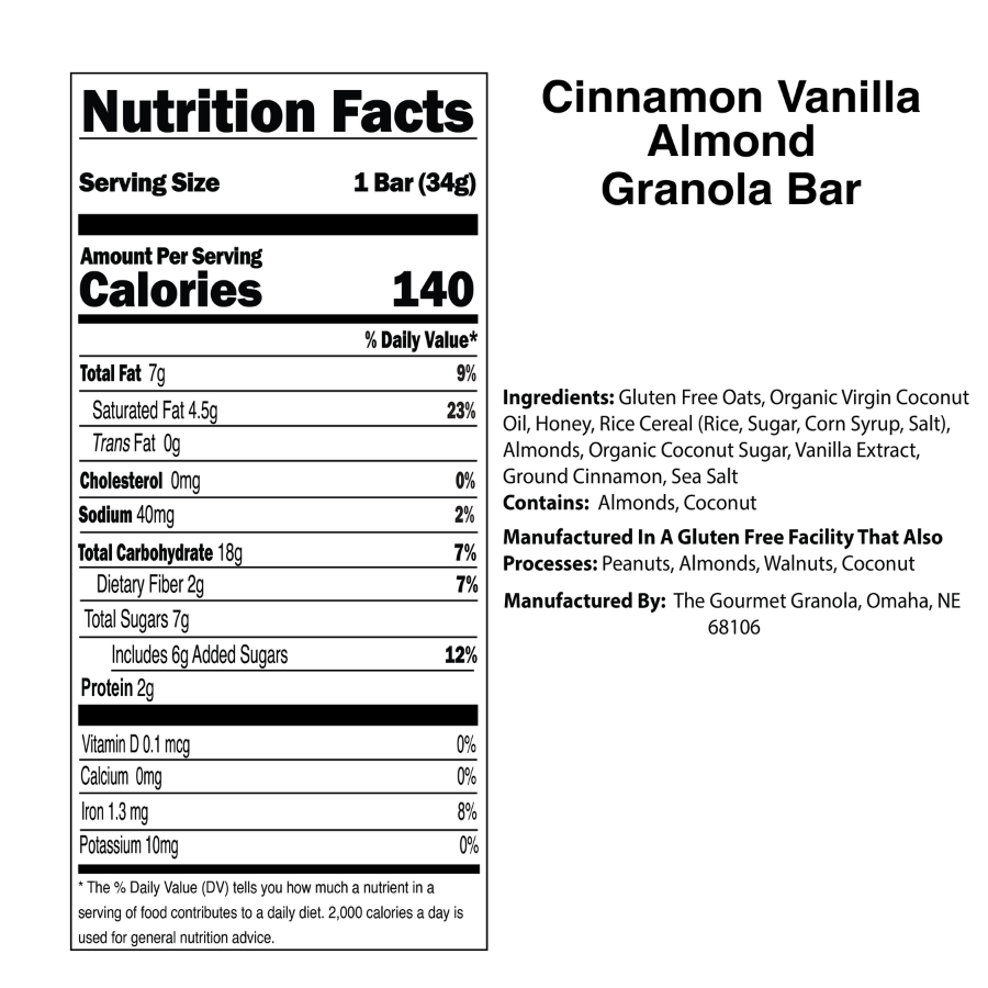 Cinnamon Vanilla Almond Granola Bars | Pack of 6 | Gluten, Dairy, & Soy Free | The Gourmet Granola