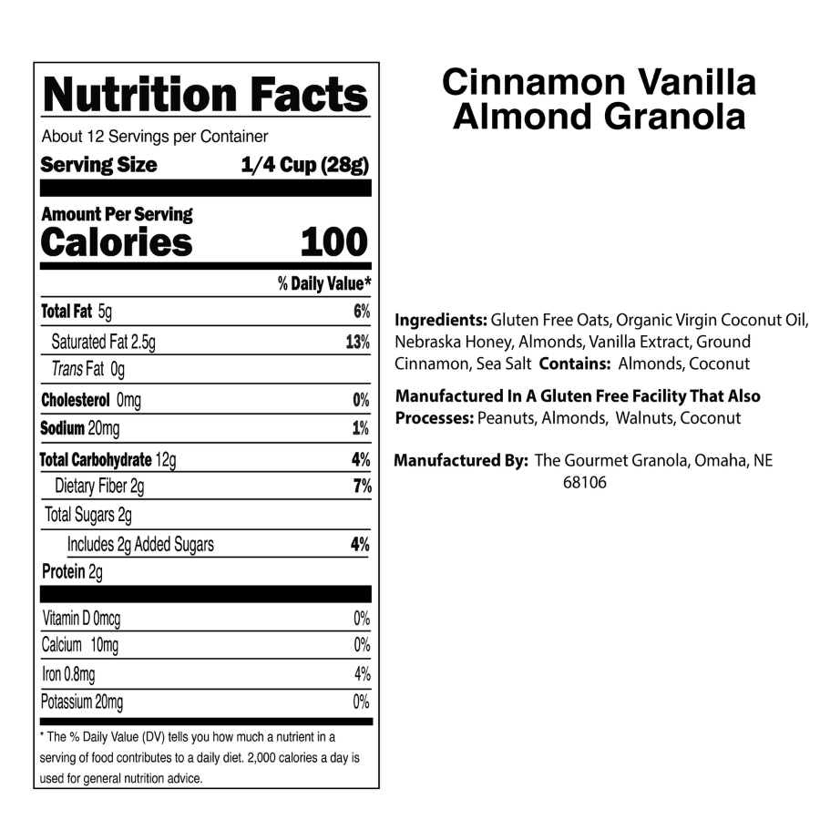 Cinnamon Vanilla Almond Granola | 12 oz | Pack of 2 | Gluten, Dairy, & Soy Free | The Gourmet Granola