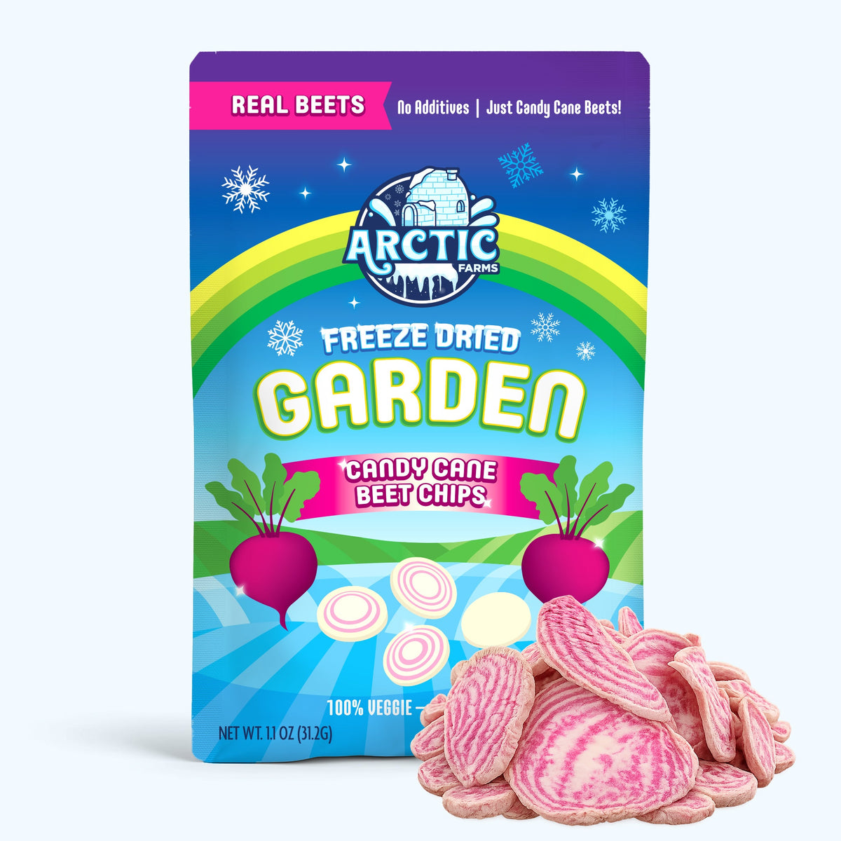 Freeze Dried Candy Cane Beet Chips