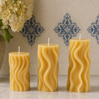 Groovy Beeswax Pillar Trio, Sculptural Swirled Candles