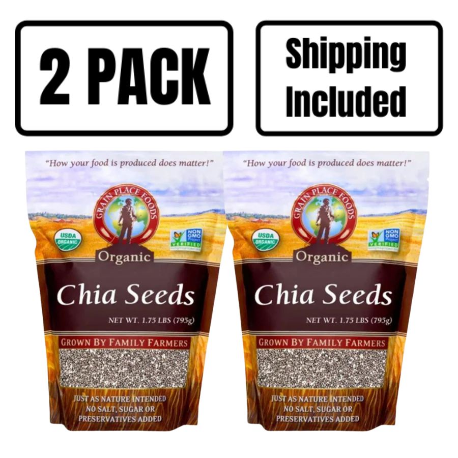 Organic Chia Seeds | 1.75 lb | Pack of 2 | Non-GMO | Shipping Included | Grain Place Foods