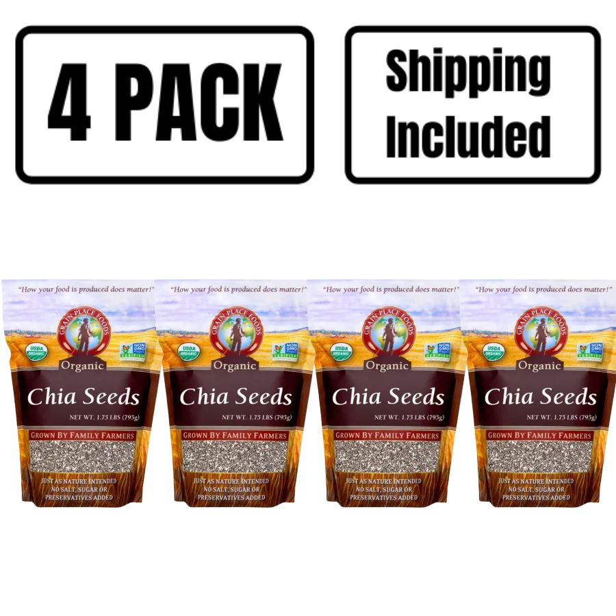Organic Chia Seeds | 1.75 | Pack of 4 | Non-GMO | Shipping Included | Grain Place Foods