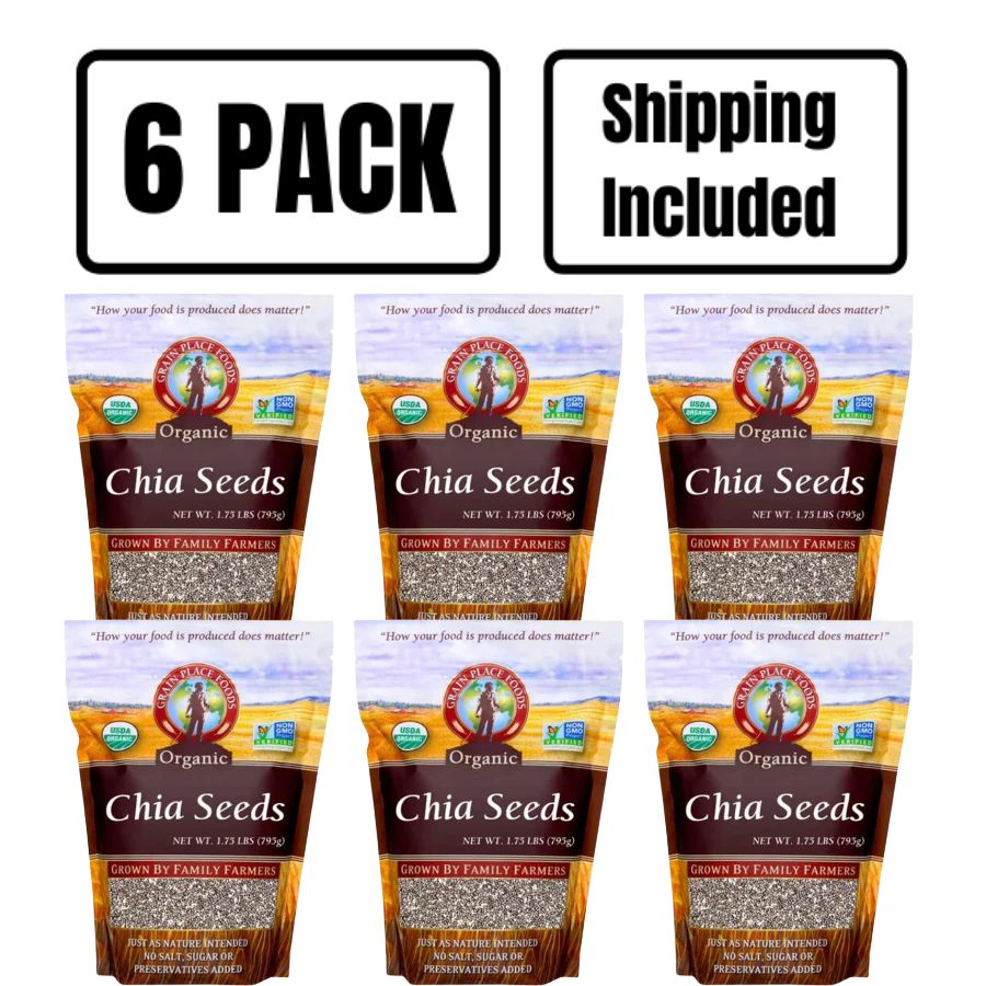 Organic Chia Seeds | 1.75 lb | Pack of 6 | Non-GMO | Shipping Included | Grain Place Foods