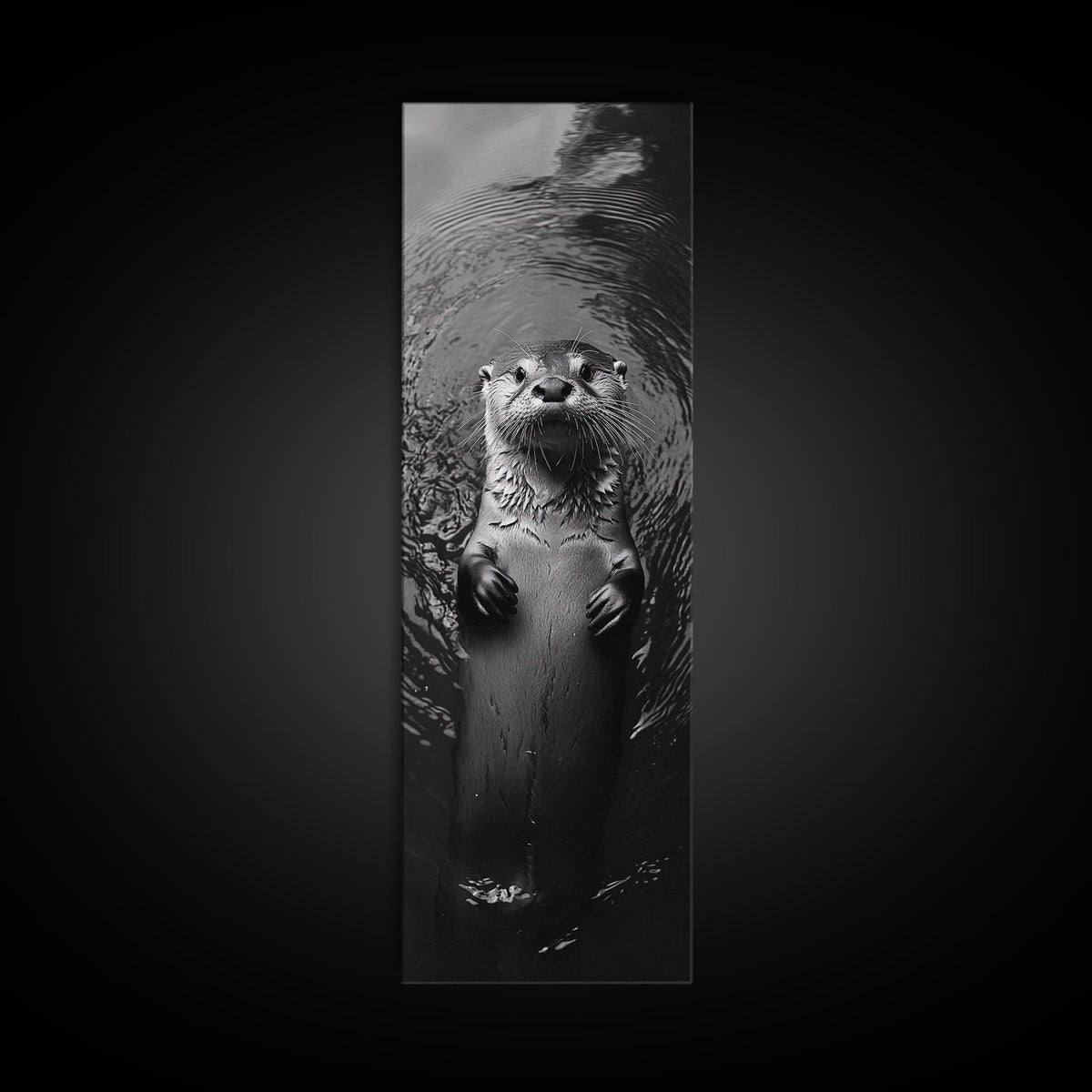 Cute Otter, Wildlife Charm, Animal Portrait, Black White Art, Canvas Print, Kids Room Wall Art, Woodland Nursery, Nature Lover Gift
