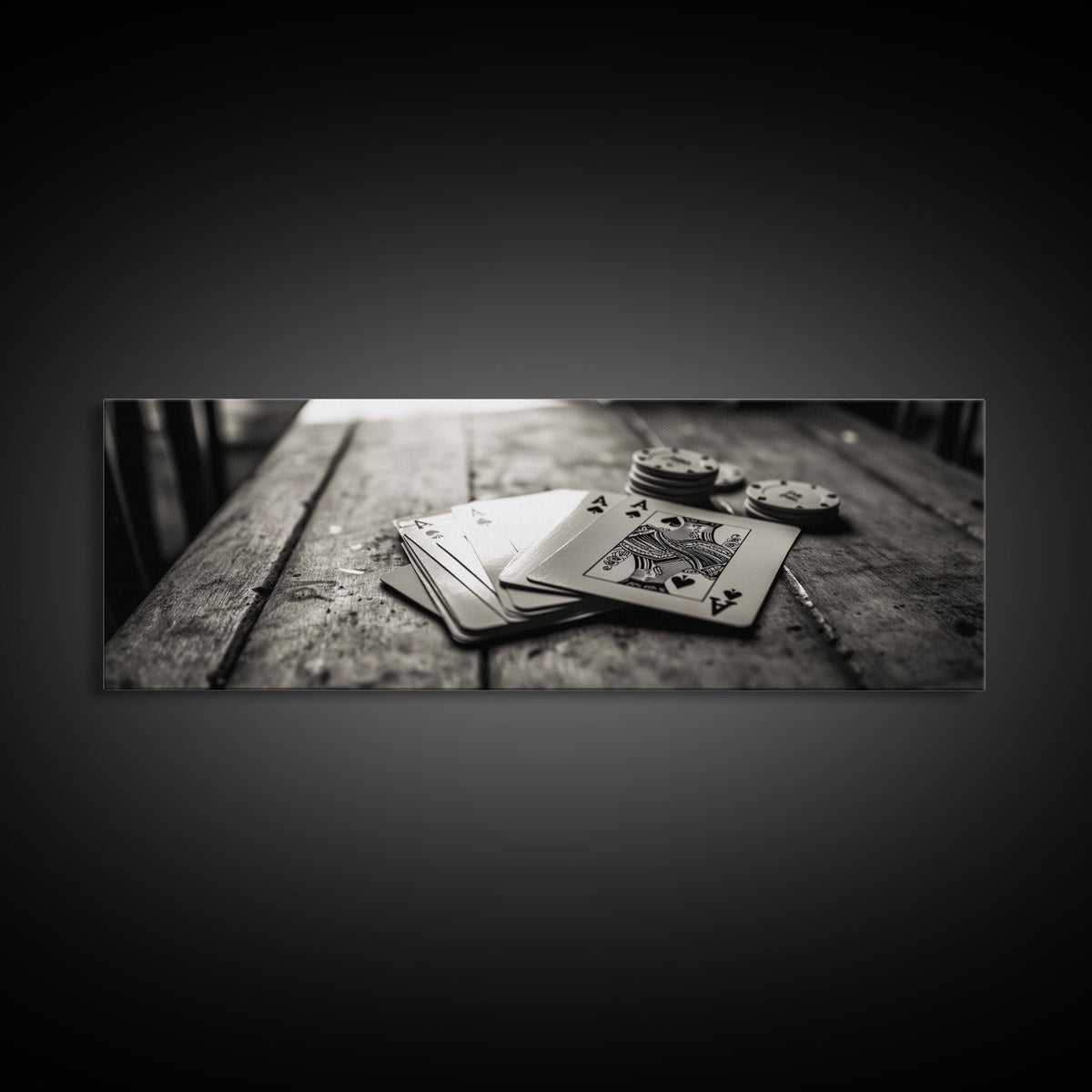 Poker Aces, Casino Vibes, Vintage Cards, Framed Canvas Print, Game Room Art, Man Cave Decor, Moody Black and White Wall Art
