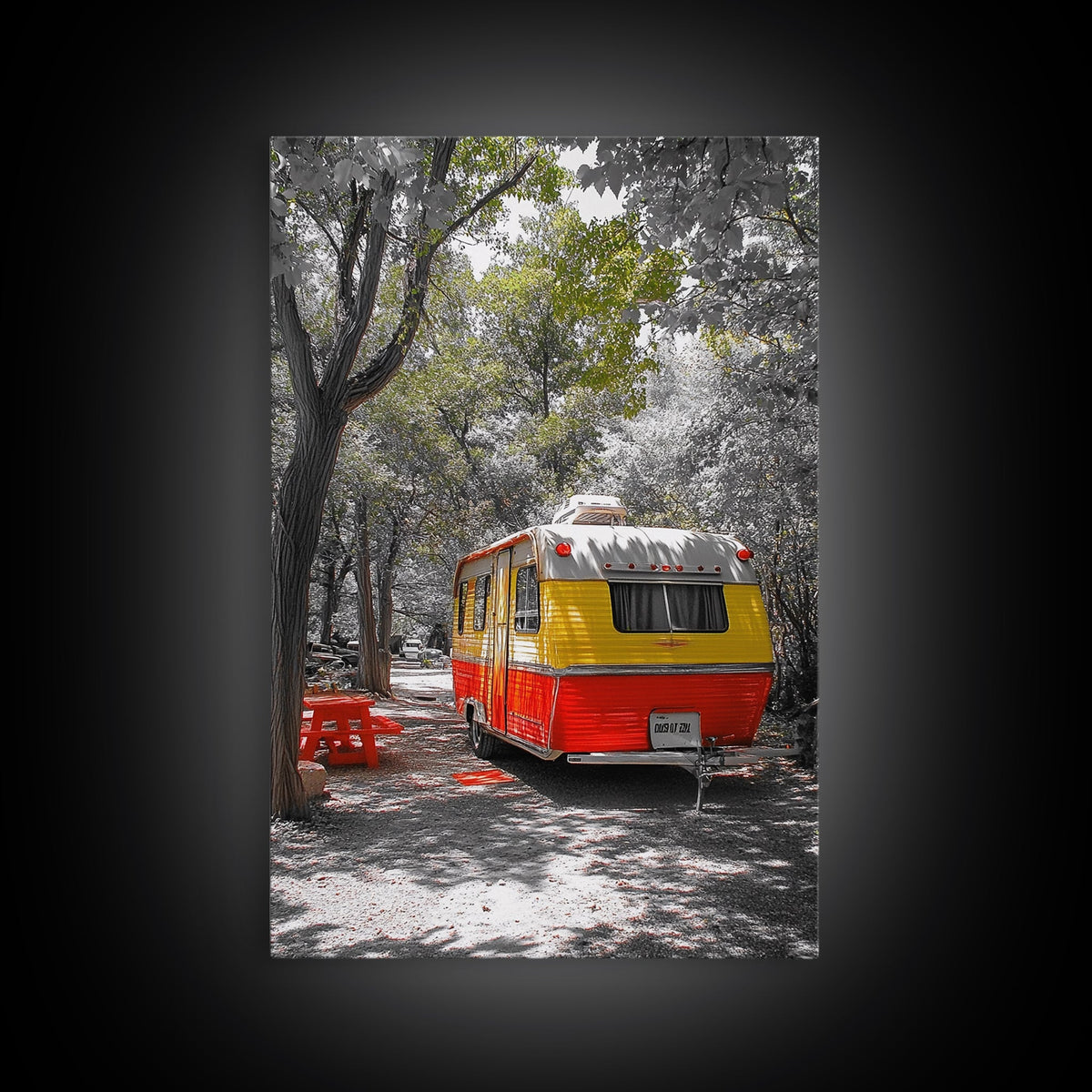 Retro Camper Van, Forest Escape, Travel Wall Art, Framed Canvas Print, Vintage RV Art, Nature Adventure Decor, Fall Vibes