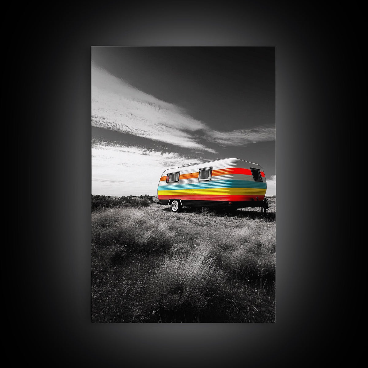 Retro Trailer, Desert Scene, Color Pop Photography, Canvas Print, Vintage Camper Art, Travel Lover Gift, Boho Decor, Office Wall Art