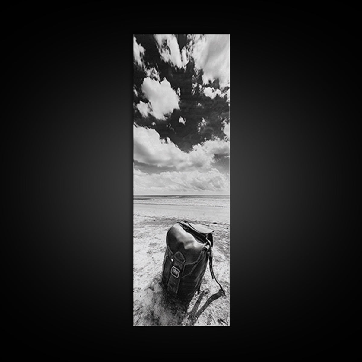 Leather Bag, Beach Canvas Print, wabi sabi wall art, minimalist art, coastal decor, rustic photography, vintage travel aesthetic, moody art