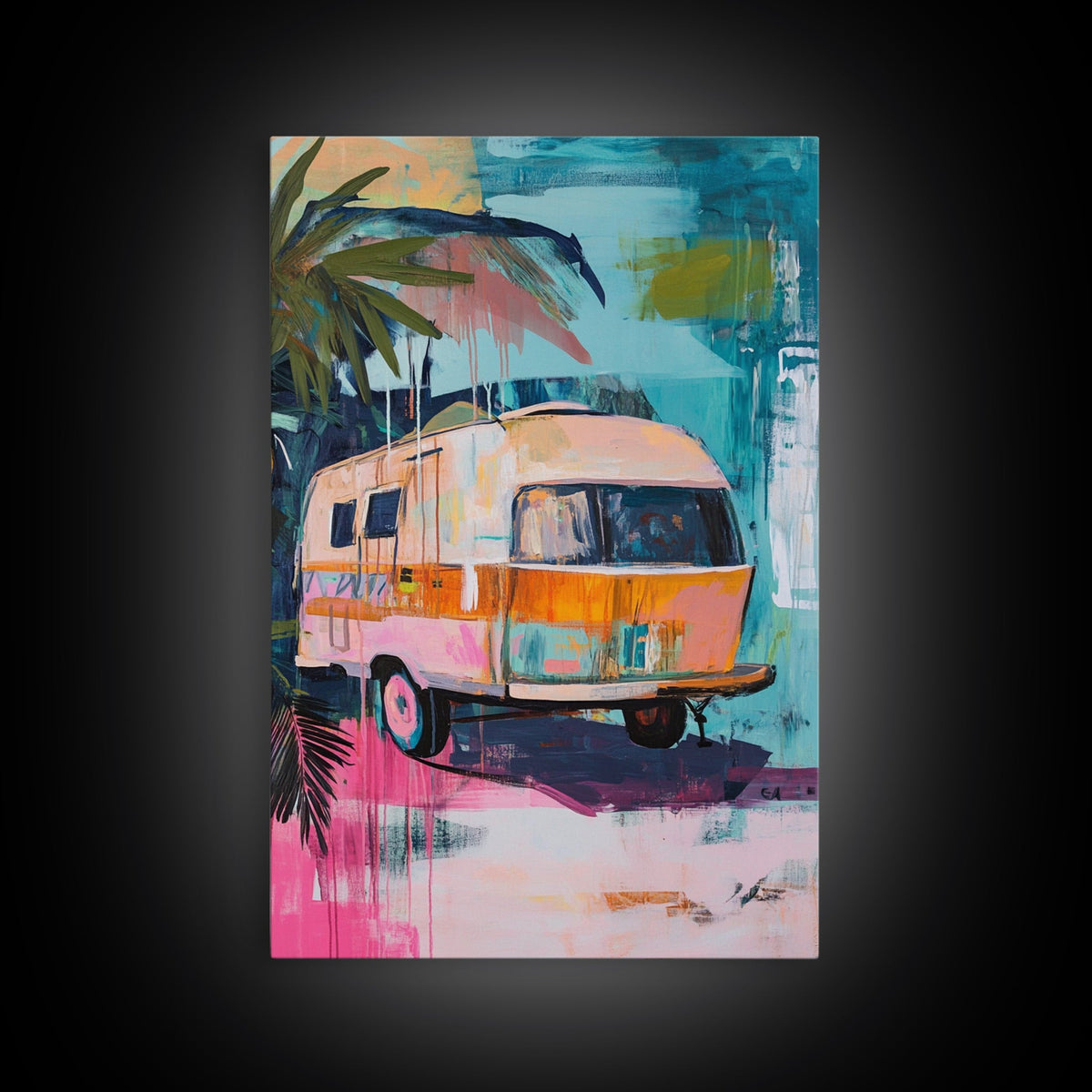 Vintage Camper, Coastal Cowgirl Wall Art, Surf Wall Art, Canvas Print, Boho Art, Teal Wall Art, Rustic Decor, Travel Art, Gift Idea