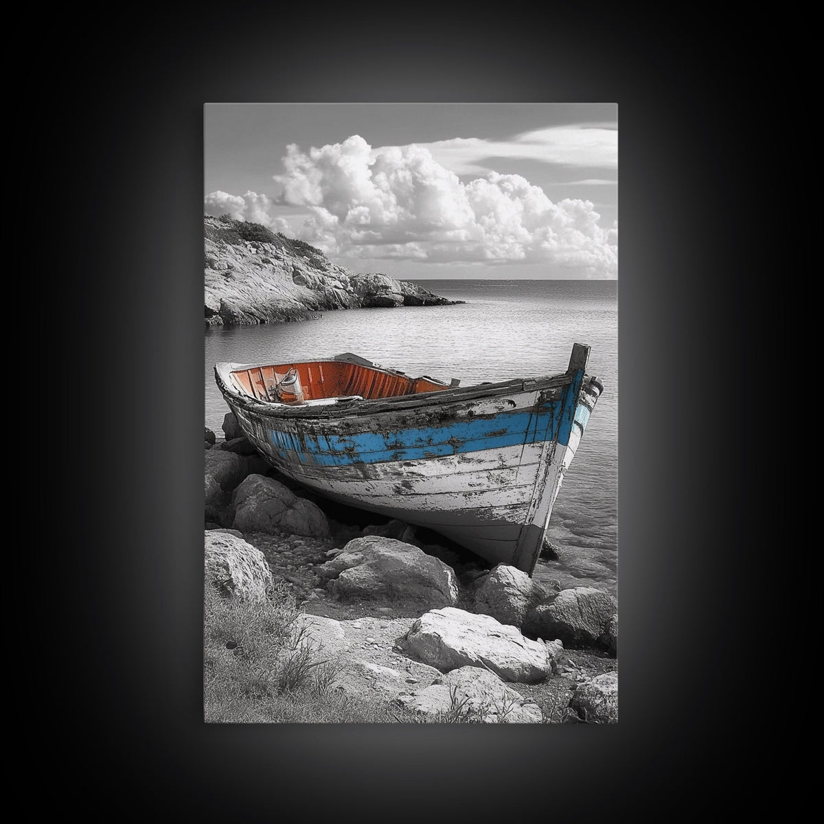 Rustic Boat Painting, Coastal Decor, Nautical Wall Art, Seascape Painting, Beach House Art, Gift Idea, Canvas Print, Wabi Sabi Art