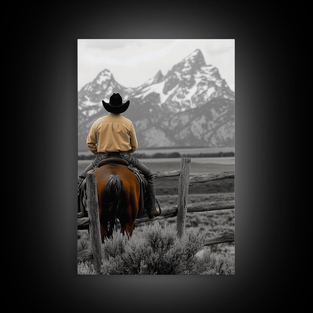 Cowboy, Mountain View, Rustic Wall Art, Southwest Wall Art, Vintage Horse Art, Western Decor, Farmhouse Art, Canvas Print, Gift Idea