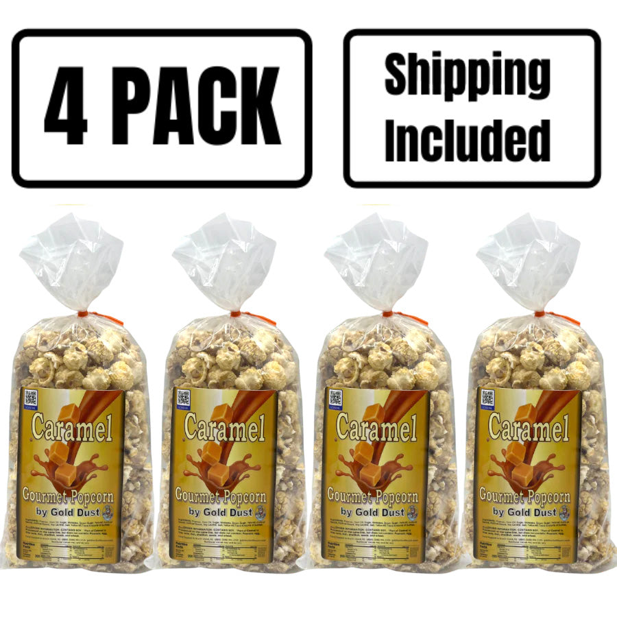 Caramel Popcorn | Pack of 4 | 3 oz | Non-GMO | Shipping Included | Gold Dust Kettle Corn
